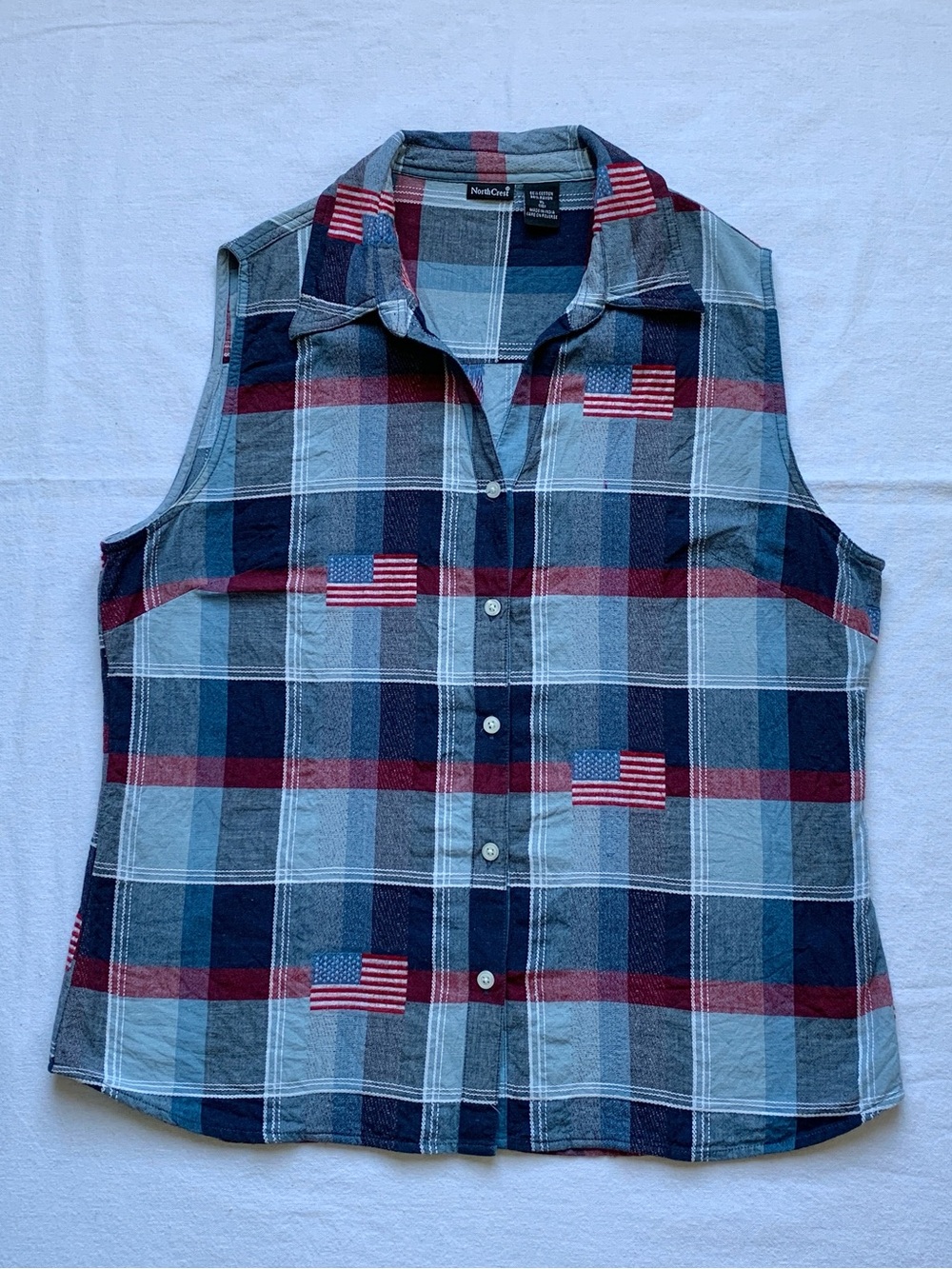 Vintage North Crest Patriotic American Flag Embroidered Sleeveless Vest Top XL